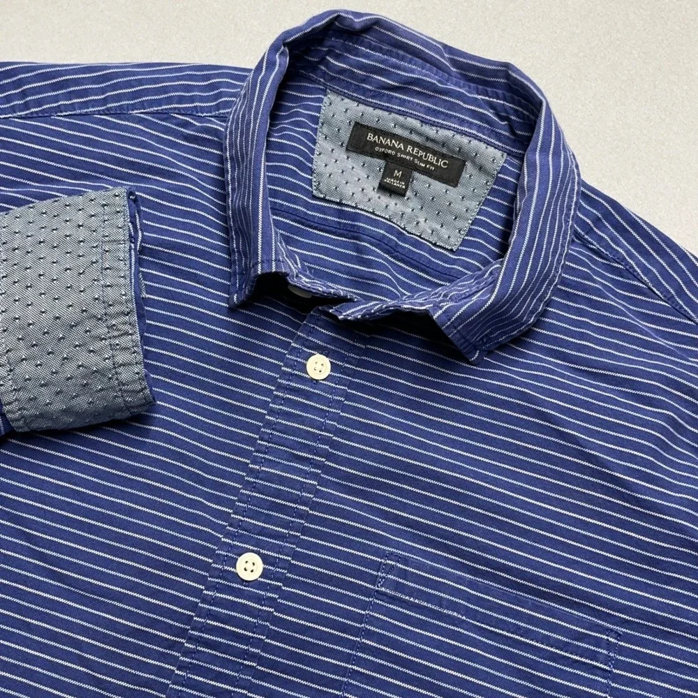 Banana Republic Oxford Slim Fit Mens Blue White Stripe Button Down Shirt‎ M